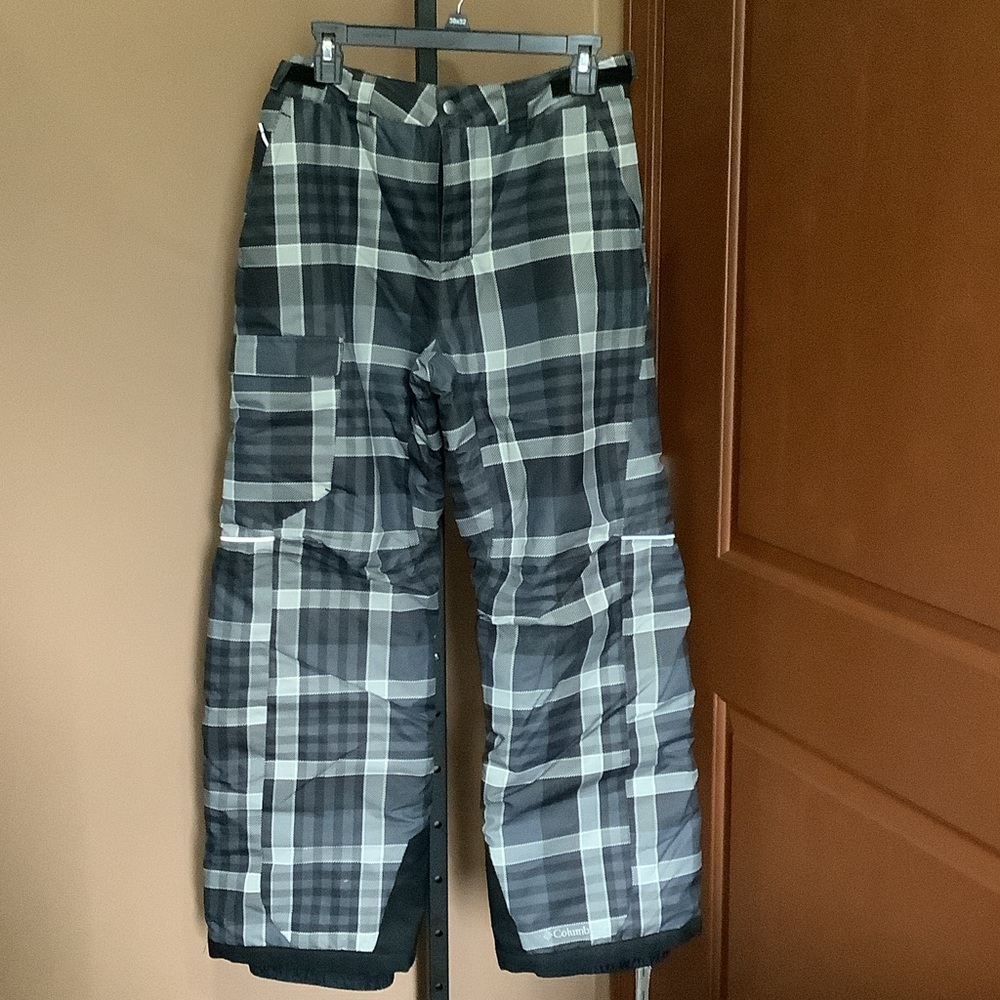 Columbia Kids XL Black and Gray Plaid Insulated Bugaboo Snow pants.